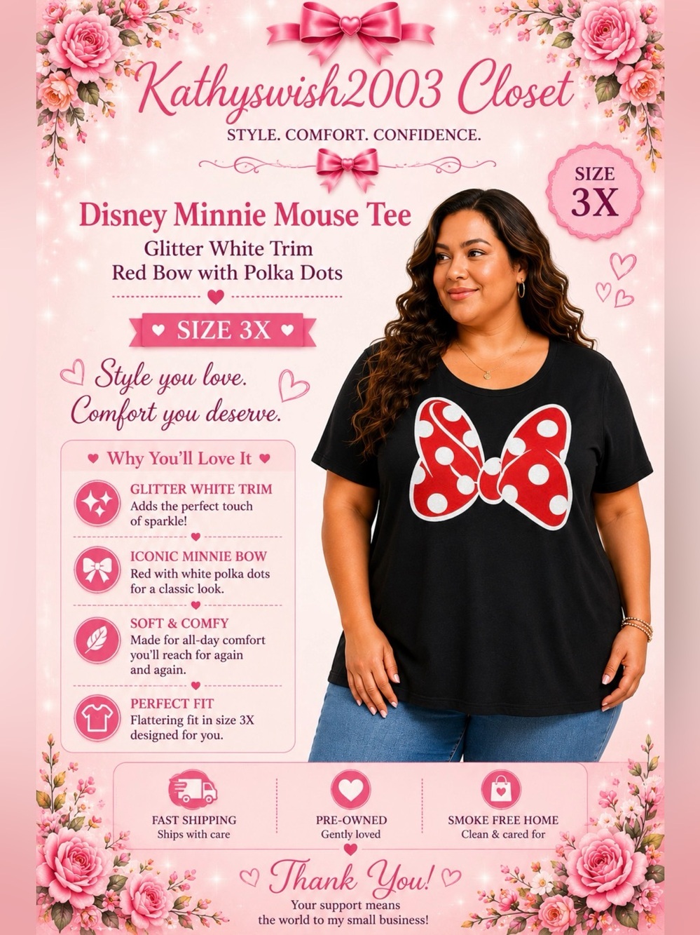 Disney Minnie Mouse With Glitter White Trim and Polka Dots on the Red Bo…